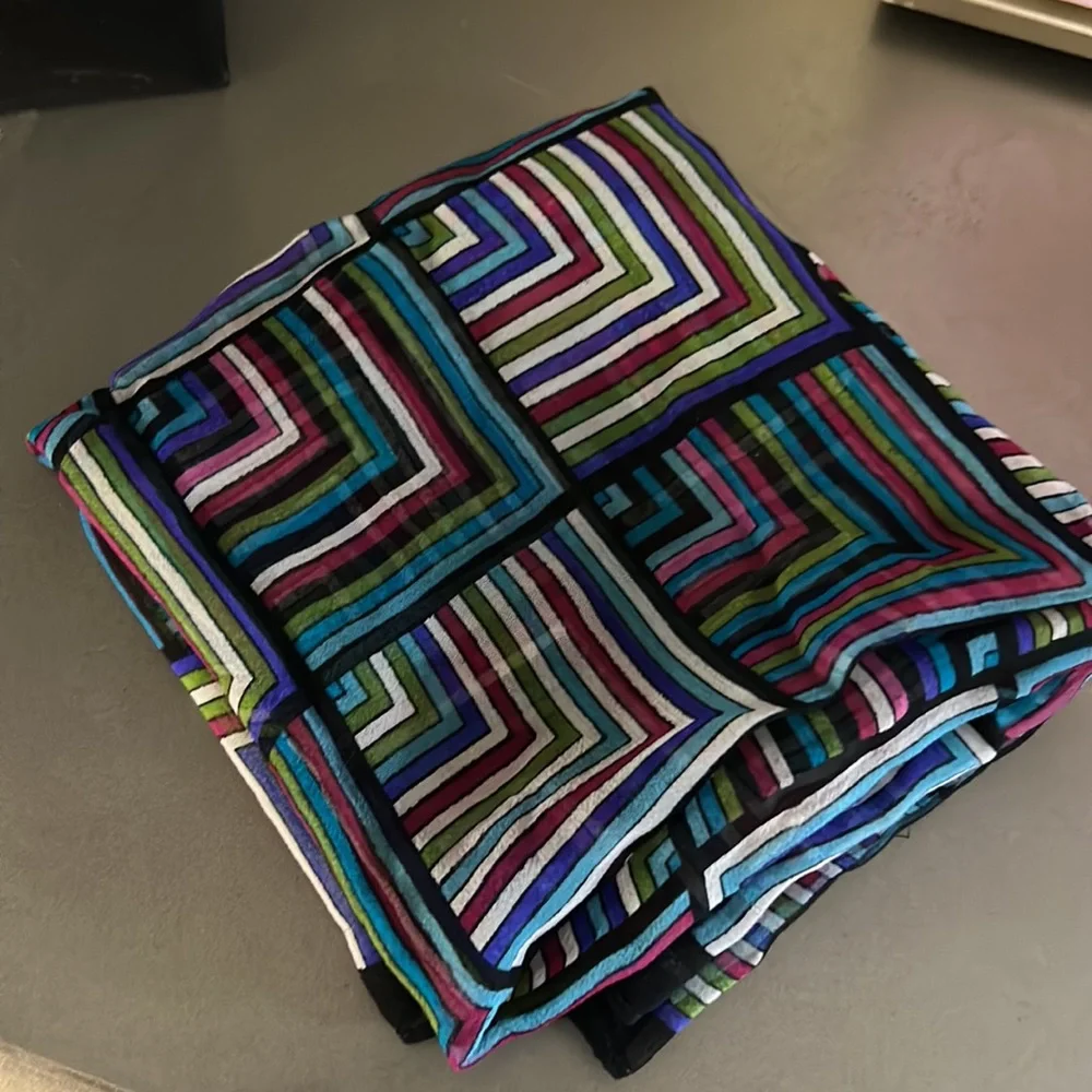 Vintage Elaine Gold Square Silk Scarf Black Purple Geometric | Collection XIIX